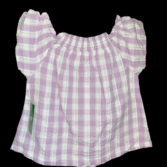 dip Baby Toddler Purple Gingham Button Up Flutter Sleeve Top - Picture 2 of 5